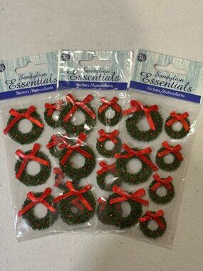 NEW THREE (3) packs Sandylion Essentials Stickers Christmas Wreaths-7 pieces